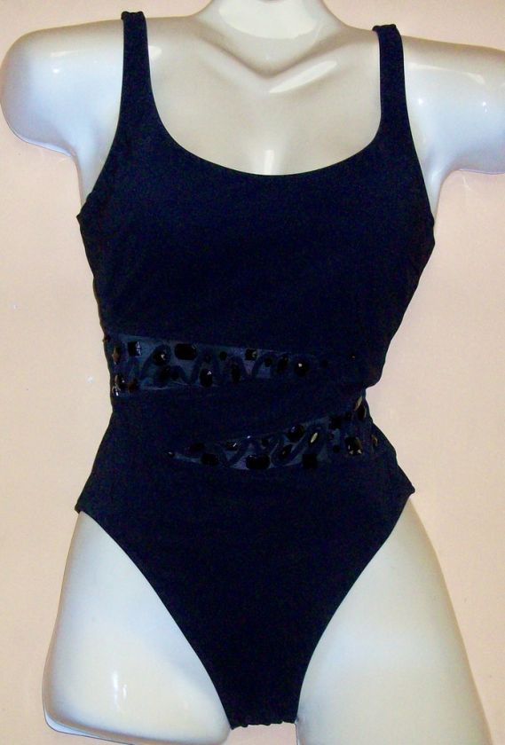 NWT GOTTEX BLACK BEADED BATHING SUIT SWIMSUIT SZ 8  