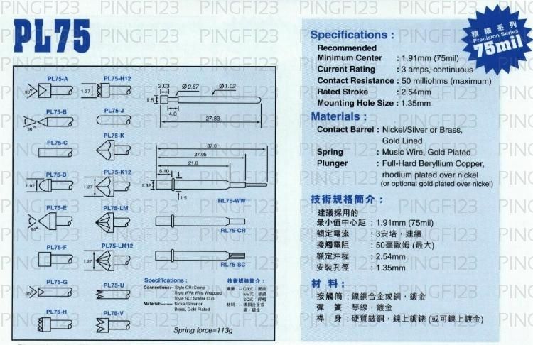   bidding 10 sets of PL75 V 4G pogo pin and RL75 CRW 34 Receptacle