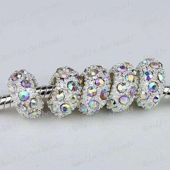 WHOLESALE CRYSTAL SILVER SPACER EUROPEAN BIG HOLE CHARM LOOSE BEADS 