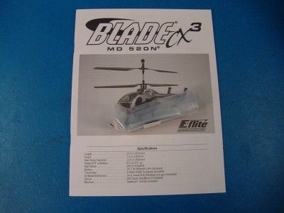 Flite Blade CX 3 Electric Helicopter RC CX3 R/C Parts Coaxial LiPo 