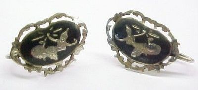 Vintage SIAM Sterling Silver Niello Screw back Earrings  