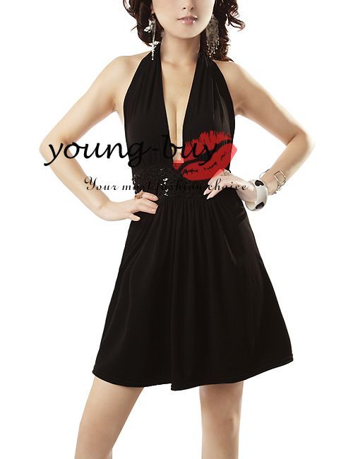 Black Halter Cocktail Party Dress US Sz 4~14 w1053  