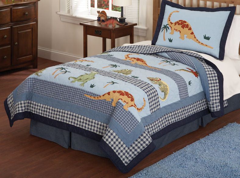 DINOSAUR DINO BLUE COTTON FULL QUEEN QUILT SET BEDDING BOYS GIRLS TEEN 