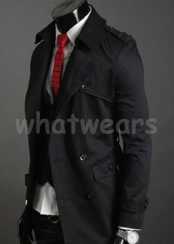 Mens New Style Collar Double Breasted Trench Coat 2 Color 3 Size Z1290 