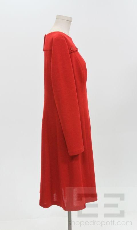   Linda Platt Custom Red Wool Bateau Neck Dress Size 16 NEW $1475  