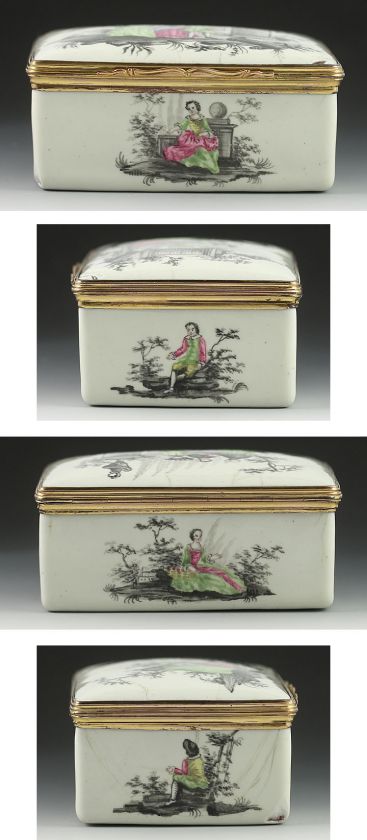 ENGLISH 1770s STAFFORDSHIRE ENAMELED GARDEN SCENE BOX  