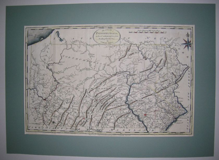 1795 antique map of PENNSYLVANIA by Carey Phily printer  