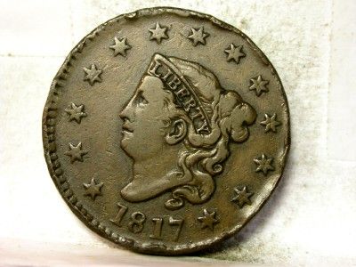 1817 VF CORONET HEAD LARGE CENT ID#N72  