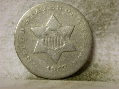 1853 VG 3 CENT SILVER ID#O31  