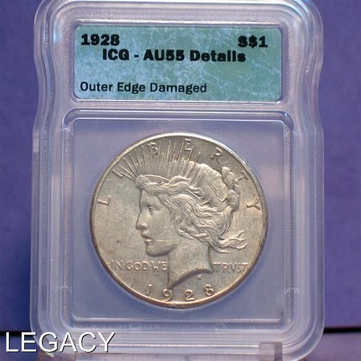 1928 P SILVER PEACE DOLLAR ICG AU55 DETAILS KEY (ESS+  