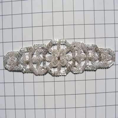 SILVER PEARL CRYSTAL DESIGNER BEADED APPLIQUE 2341  