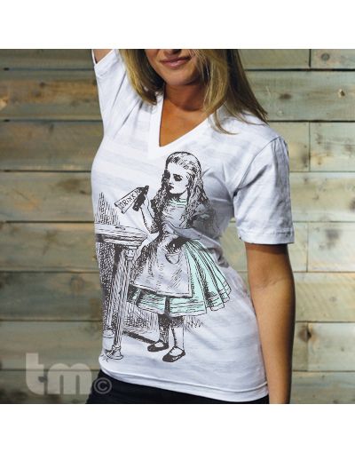   Vintage Alice in Wonderland on American Apparel 2456 V Neck T Shirt