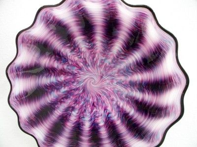 HAND BLOWN GLASS ART WALL PLATTER BOWL PURPLE BLUE #2581 ONEIL  