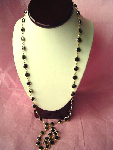 Vtg Black Bezel Set Swarovski Crystal Necklace Signed  