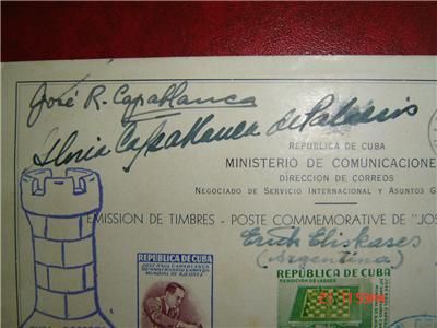 CUBA CHESS,CAPABLANCA, EDWARD LASKER STAMPS, SEVERAL AUTOGRAPHS