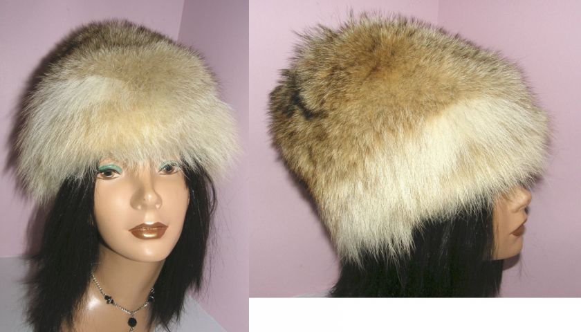 BEAUTIFUL REAL COYOTE FUR HAT 23 WARM ELEGANT  