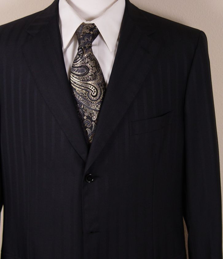 BRIONI SUIT $6995 BLACK 3 BTN SILK/SUPER 150s WOOL HANDMADE SUIT 44L 