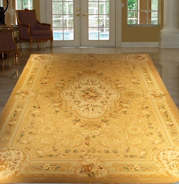 WONDERFUL DINING ROOM GOLD RUG 6X9 DESIGNER NEEDLEPOINT  