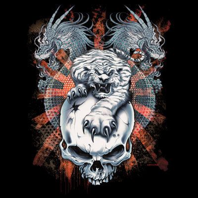 SHIRT   ROCK BAND   SKULL, TIGER & DRAGON   SM XL  