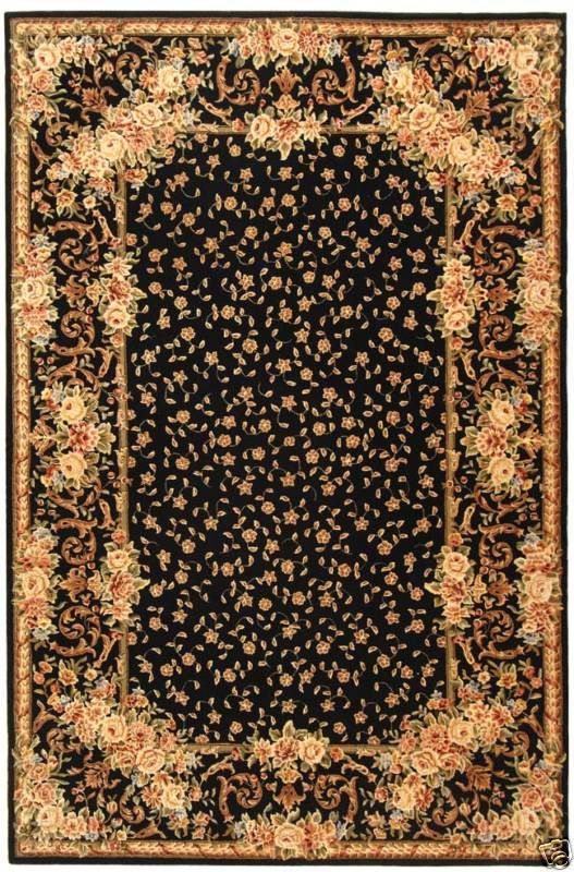 Handmade Black Wool/Silk Carpet Area Rug 4 x 6  