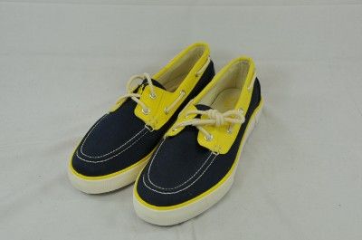   LANDER   NAVY BLUE YELLOW MENS BOAT SHOE CANVAS 11D (#4091)  