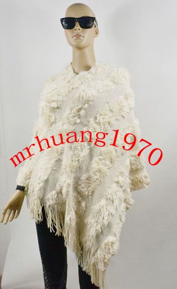 New Fashion Lady Knitting Plush Poncho Cape Shawl with Fringe  