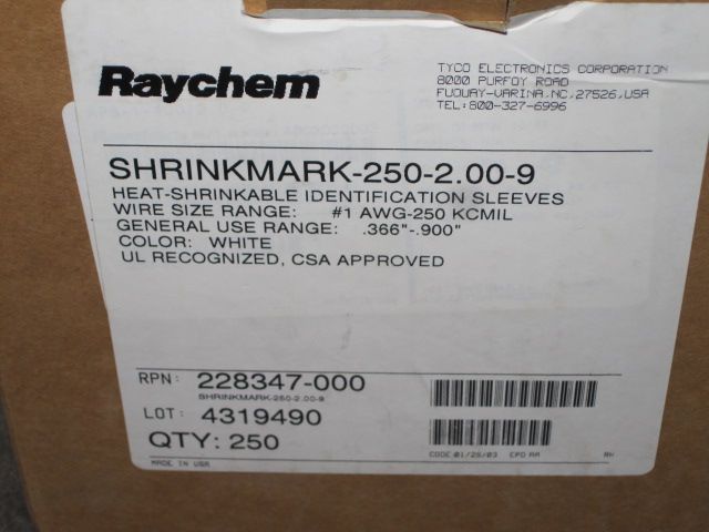 RAYCHEM SHRINKMARK 250 2.00 9 HEAT SHRINK WIRE MARKERS  