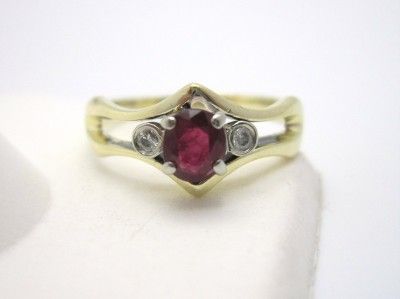 Ladies 14k YG Ring 4x3 Oval Ruby & .05 ct. Diamonds  