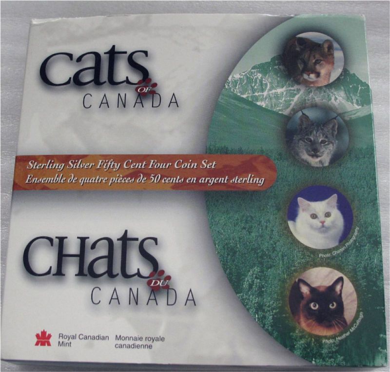 1999 CANADA SILVER 1/2 DOLLAR, 50 CENTS X 4 PROOF CAMEO CATS  