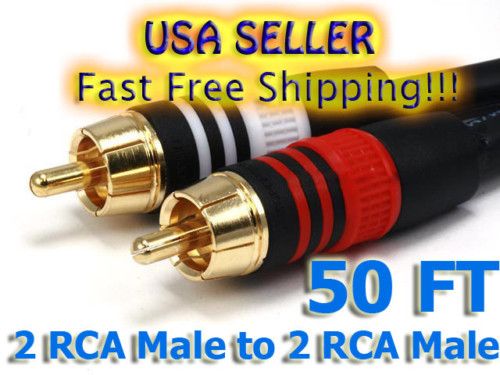 PREMIUM DUAL 2 RCA MALE STEREO AUDIO AV GOLD CABLE 50FT  