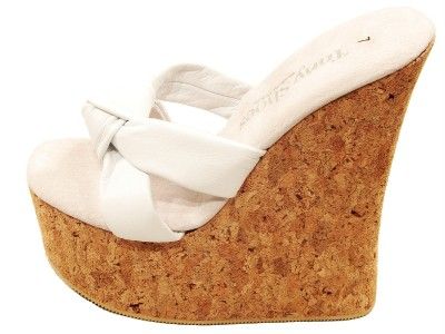 TONY SHOES W 533 WHITE CORK WEDGE PLATFORM SANDALS  