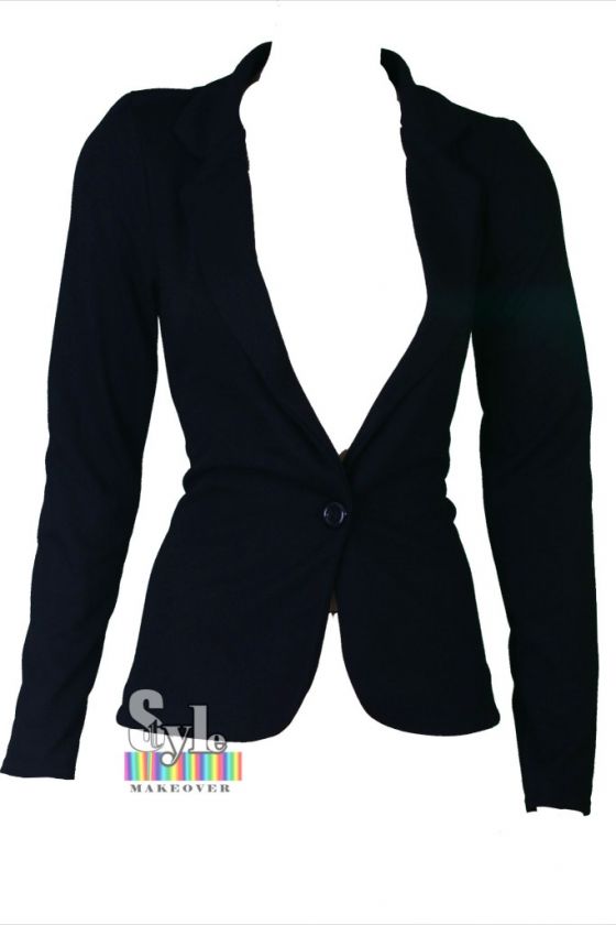   BLACK COLOUR ONE BUTTON CROP TOP BOYFRIEND BLAZER JACKET 8 14  