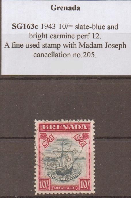 GRENADA SG163c 1943 10/= FINE USED MADAM JOSEPH  