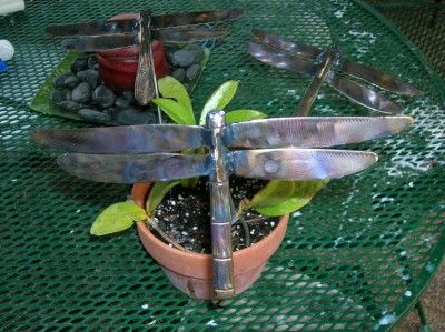 HANDCRAFTED METAL DRAGONFLY YARD ART  WELDED FROM EATING UTENSILS 