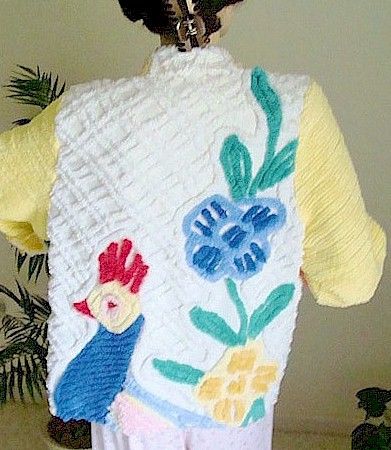 Womans Handmade BED JACKET Ladies ROBE from VINTAGE Peacock CHENILLE 