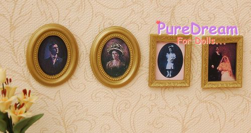 Framed Picture Portrait Dollhouse Miniature Wooden 4pcs marry OM030 