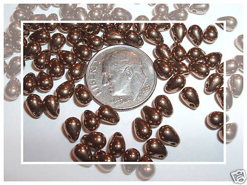 AL936 CZECH 6x4mm Glass TEAR DROP Beads BRONZE (100)  