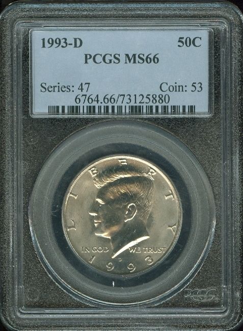 1993 D 50C KENNEDY HALF DOLLAR PCGS MS66 BLAST WHITE ★  