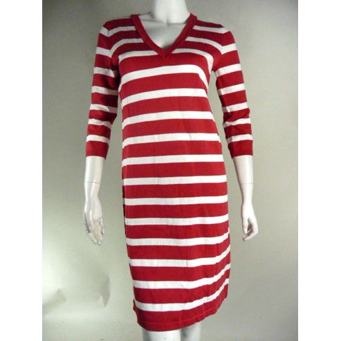 SZ S WOMENS L.S SUTTON STUDIO POLO DRESS RED STRIPE  