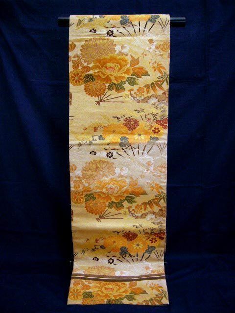 9624A Vintage Japanese Kimono FUKURO Obi sash Peony Mum  
