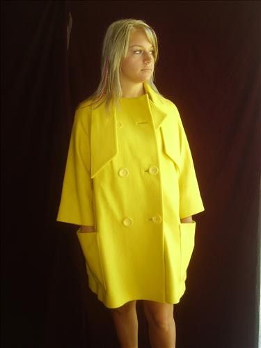 60s MoD VINTAGE Runway Chic A Line Swing Mini Dress Coat Dbl Breast 