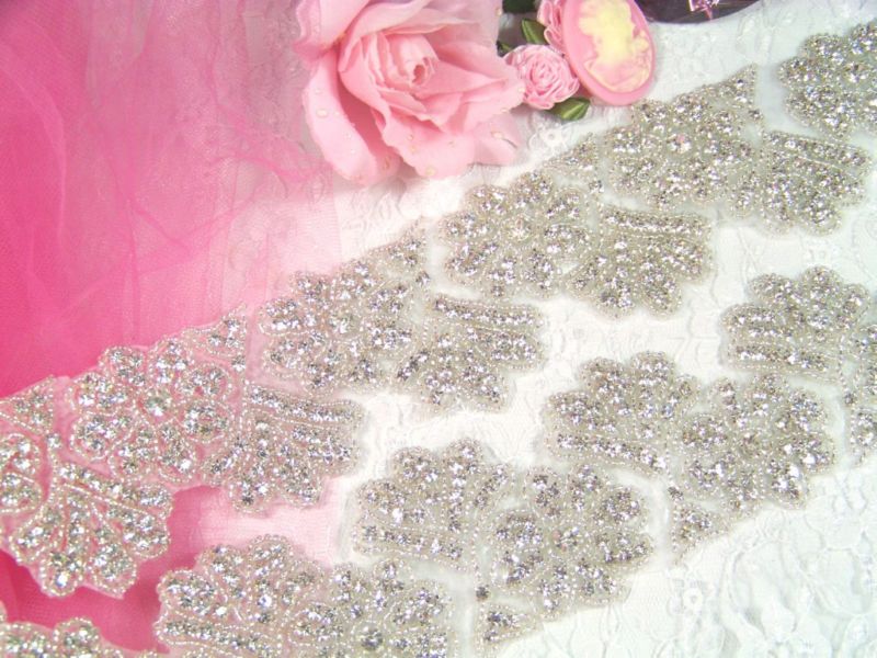 XR38 BRIDAL SASH CRYSTAL SILVER BEADED RHINESTONE TRIM  