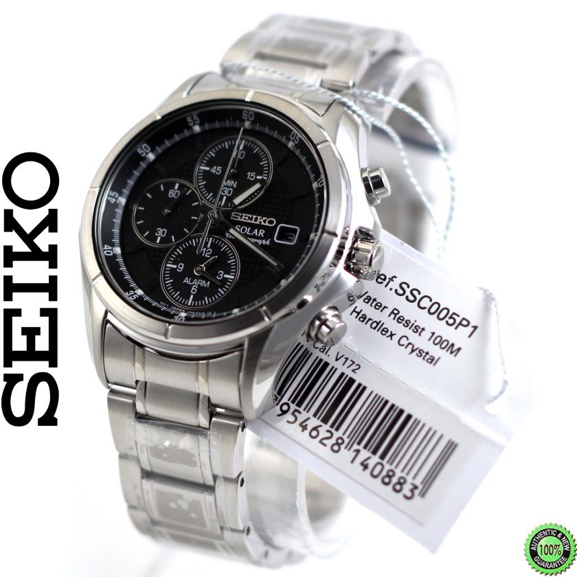 Seiko Men Solar V172 100m Analog Sport Watch +Box+Warranty SSC005P1 