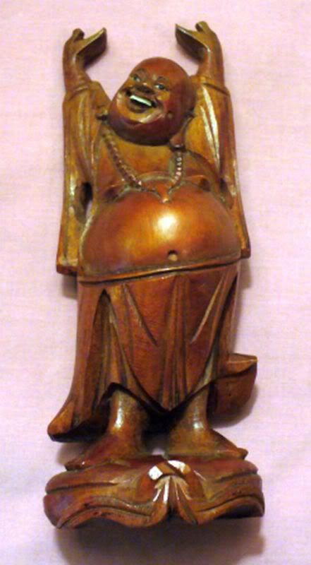 VINTAGE WOOD CARVED HAPPY BUDDHA 6  