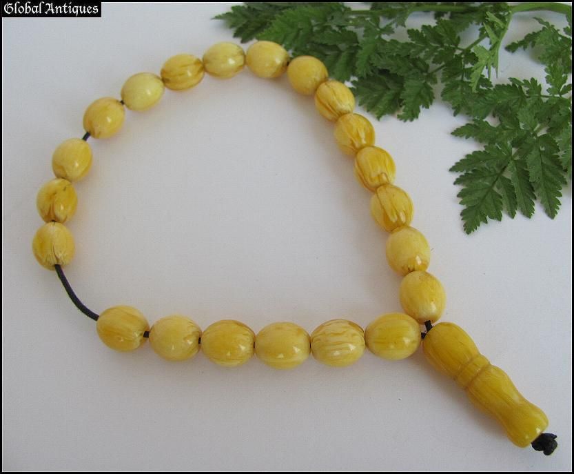 19C. OTTOMAN ISLAMIC NATURAL AMBER PRAYER BEADS ROSARY  