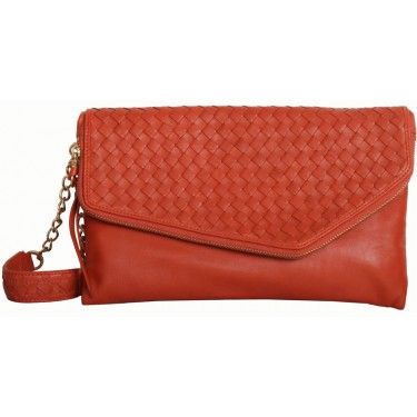 CHRISTOPHER KON Burnt Orange Zoe Leather Woven Clutch  