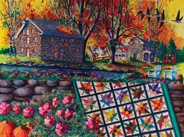 SUNSOUT PUZZLE STONE MILL CROSSING IN AUTUMN DIANE PHALEN QUILT  