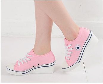Womens Wedge Heels Canvas Sneakers Tennis Shoes Pink US5.5~7.5  
