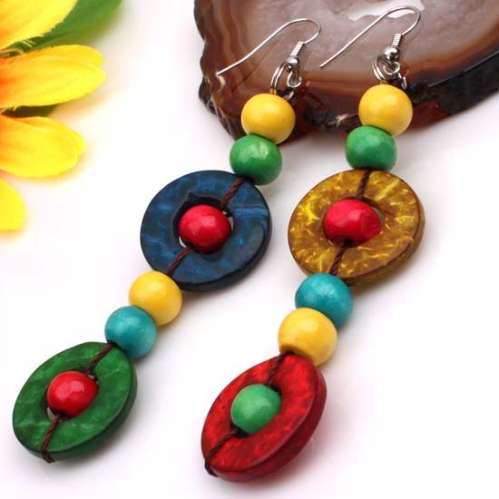 Handmade Multi color Coconut Shell Round Random Mixed Beads Dangle 