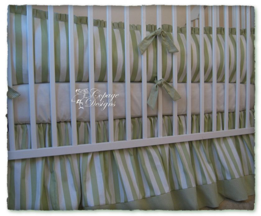 OVER THE MOON TOILE GREEN STRIPE BABY CRIB BEDDING SET  